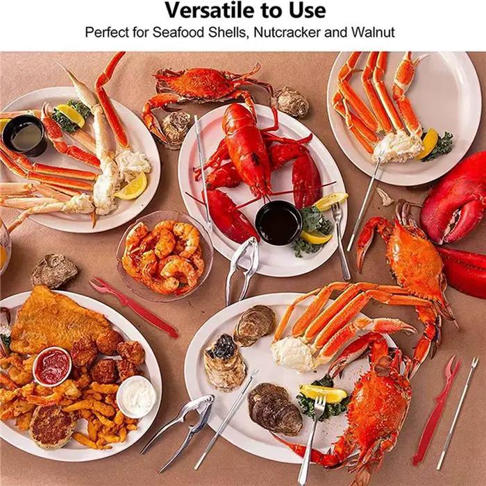 A36T-Crab Crackers And Tools, Lobster - 4 briseurs de pattes de crabe et 8 fourchettes à pattes de crabe robustes, durables, ant