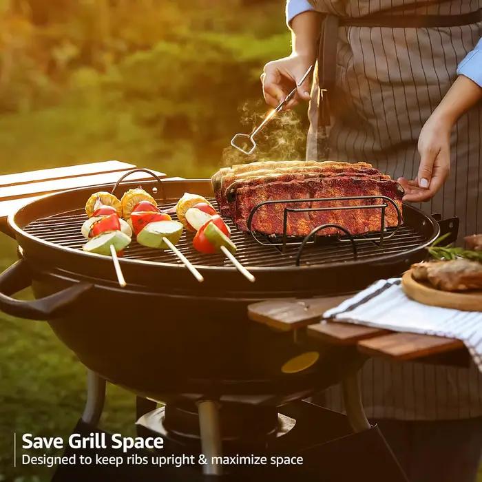 Supports à nervures pour Barbecue en acier revêtu antiadhésif pour rôtissage de la viande 4 nervures occasion spéciale et quotidienne