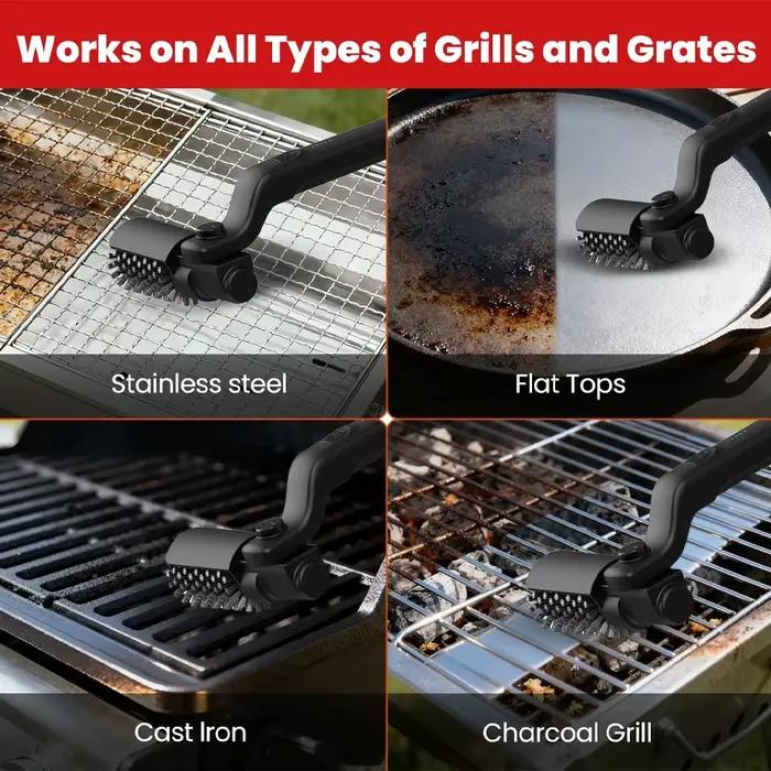 Brosse de barbecue rechargeable avec têtes de brosse rotatives pour nettoyage en profondeur, idéale pour grills en acier inoxydable, fonte ou fil métallique, camping et fêtes en plein air