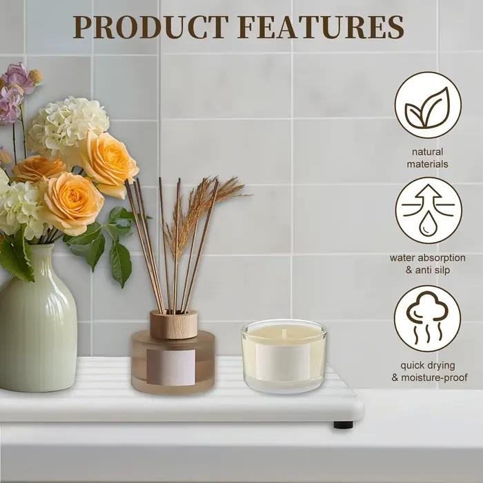 1PC Plateau absorbant en pierre de diatomite avec design rainuré pour porte-savon, plantes, articles de toilette – Gardez votre salle de bain au sec