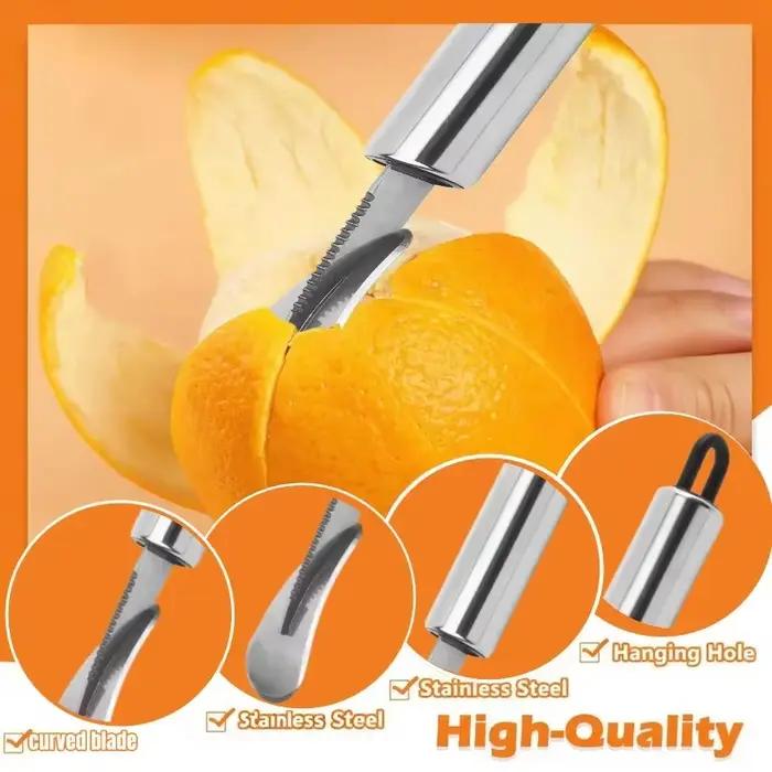 Éplucheur d'orange en acier inoxydable, 1 pièce, éplucheur de fruits réutilisable à usage domestique avec pelle en zigzag, adapté à l'épluchage des agrumes, orange, citron