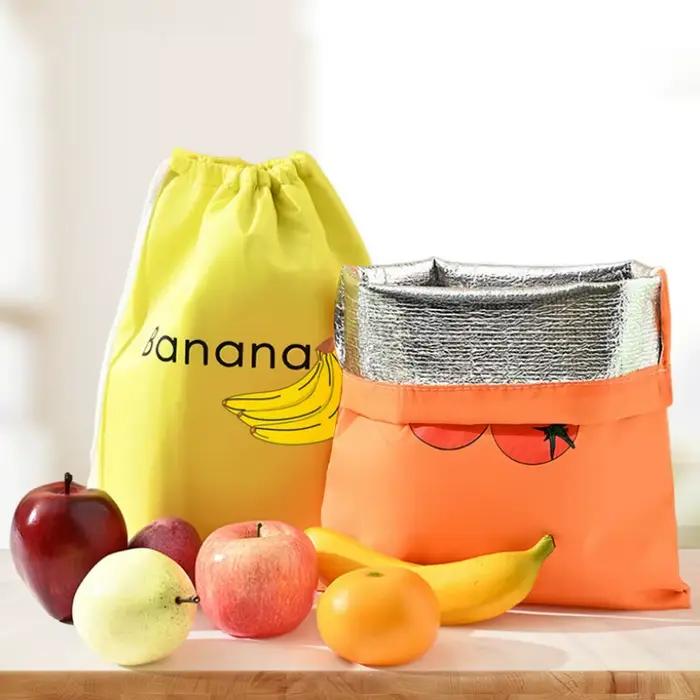 Sac de rangement pour fruits et légumes, sac à cordon pour réfrigérateur, sac de rangement pour la fraîcheur, sac de voyage, sac en film d'aluminium isolé, 1 pièce