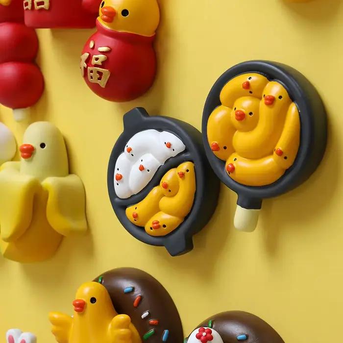 Autocollant de réfrigérateur de canard jaune, décoration de réfrigérateur mignon de bande dessinée, aimant de mur de photo, cadeau de jouet, produits culturels et créatifs