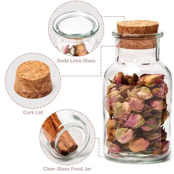 Pots à épices de 5 oz – Bouteilles en verre transparent avec couvercles en liège