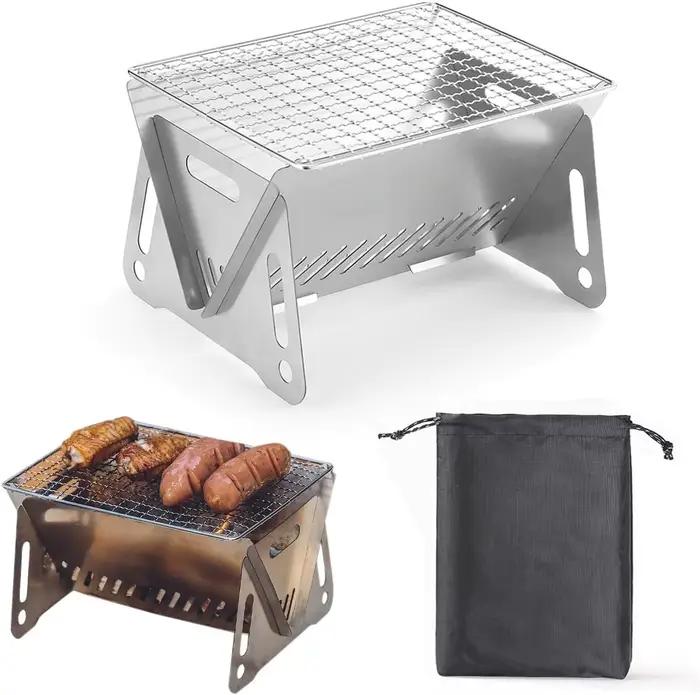 Poêle de randonnée pliant en acier inoxydable, gril à charbon de bois pour barbecue, poêle de camping pour randonnée pique-nique jardin cuisine arrière-cour