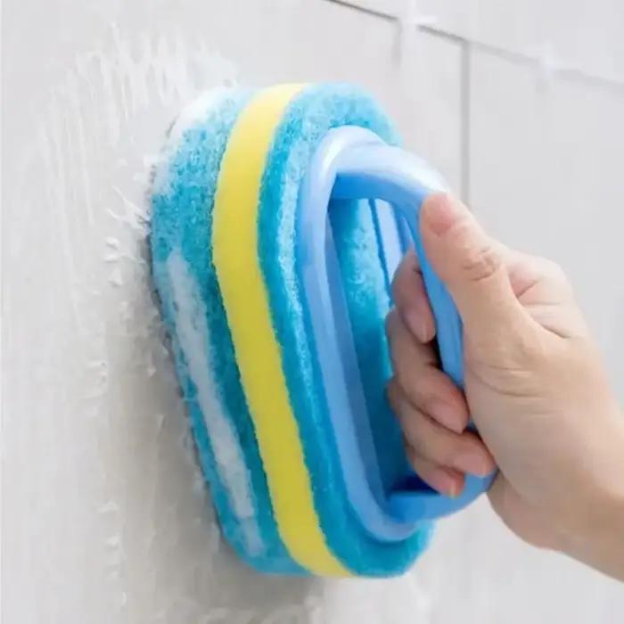 Brosse de nettoyage avec poignée, éponge de cuisine, lingette épaisse, pour carrelage de salle de bains, élimination des taches domestiques, outils de nettoyage