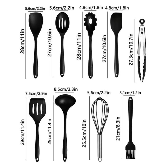 Lot de 10 ustensiles de cuisine en silicone antiadhésifs : pince