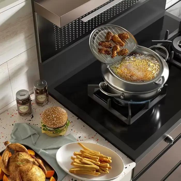 Marmite pour friteuse, marmite tempura de style japonais de 11 pouces/4,2 L avec couvercle, acier inoxydable 304 avec contrôle de température et huile