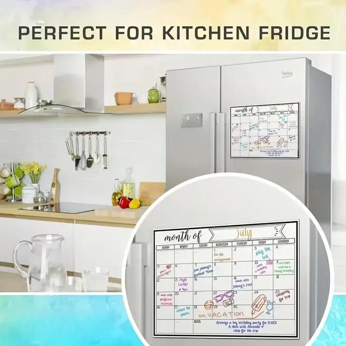 Réfrigérateur magnétique effaçable à sec calendrier planificateur mensuel tableau blanc enregistrement tableau d'affichage bloc-notes aimants de réfrigérateur décor de cuisine