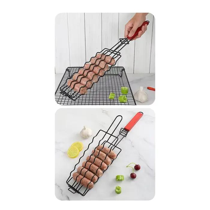 BBQ Hot Dog Grill Saucisse Cuit Panier Poisson Grillé Clip Antiadhésif Jambon