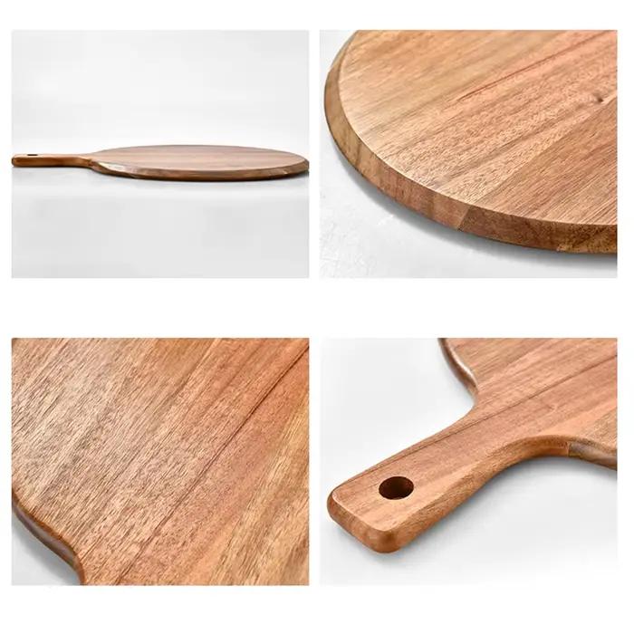 Planche à pizza ronde en bois rouge pour la cuisine et le service, découpe, présentation de gâteaux, cadeau pour les chefs et les amateurs de cuisine