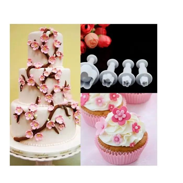 Ensemble de 4 pièces fleur de prunier plongeur fondant mold cutter outils de gâteau décoration noël