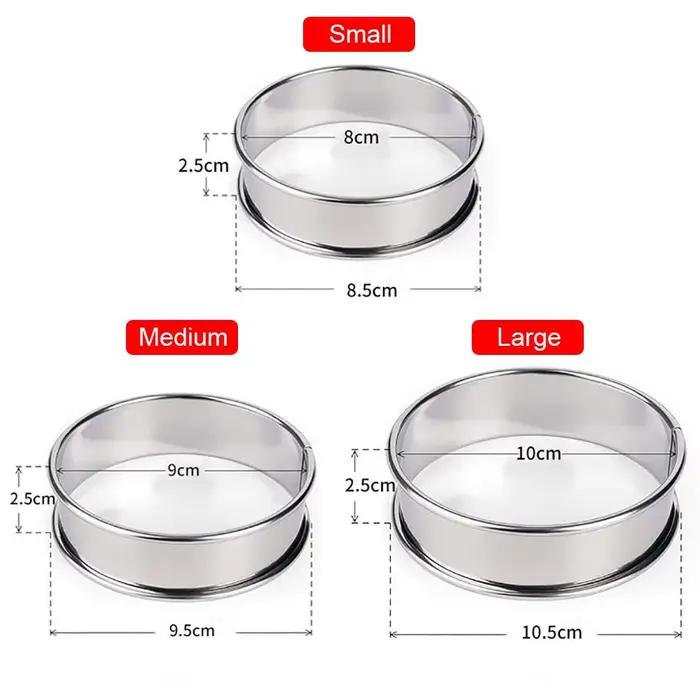 Anneaux à tarte à muffins en acier inoxydable, moule à anneau rond exécutif, anneau à double roulage, bricolage, tarte aux fruits, gâteau et biscuit, 8 cm, 9 cm, 10cm