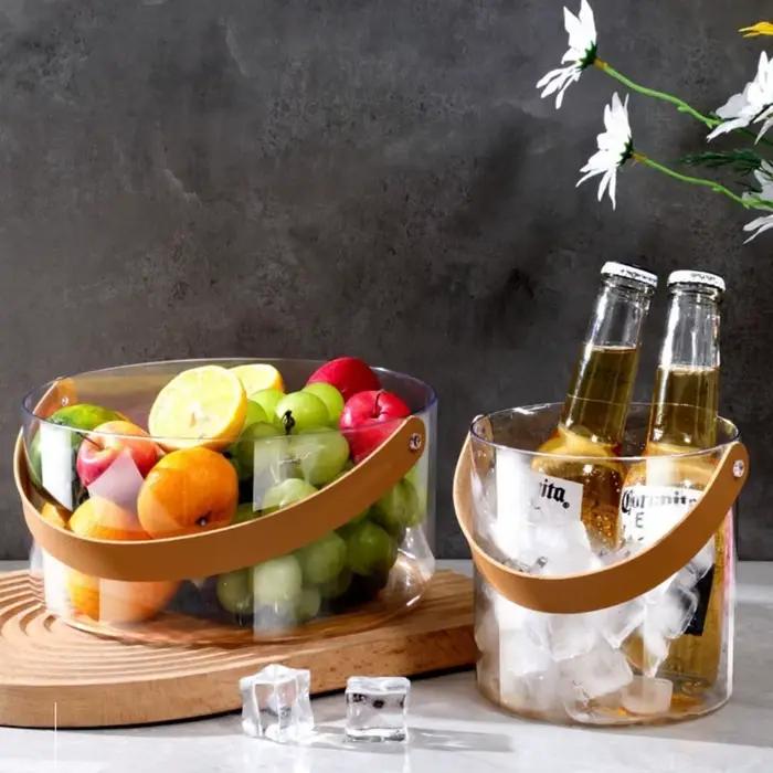 Seau à glace transparent épaissi en plastique, refroidisseur portable pour boissons, bac à champagne, conteneur de refroidissement pour boissons sans couvercle, pour la maison