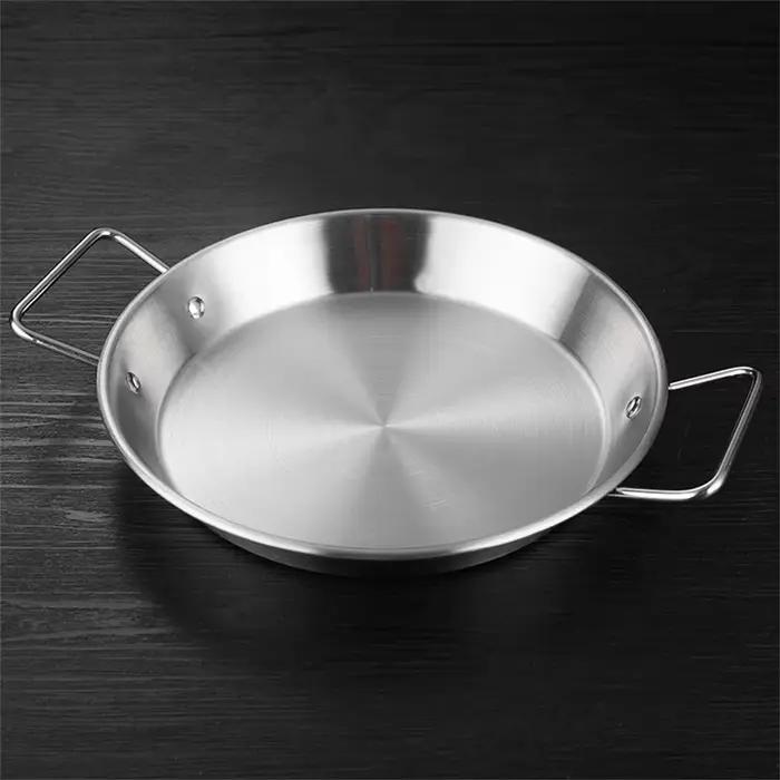 Pot Paella ergonomique à Double poignée en acier inoxydable, casserole à fond plat pour une cuisine efficace et une entretien facile