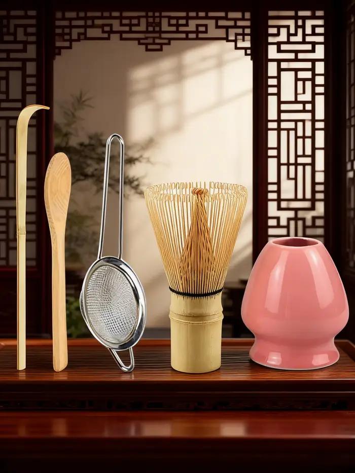 Ensemble de fouets Matcha 5 pièces-fouet en bambou, passoire à thé, cuillère, cuillère, tamis, support de fouet, Kit de démarrage Matcha parfait pour Matcha