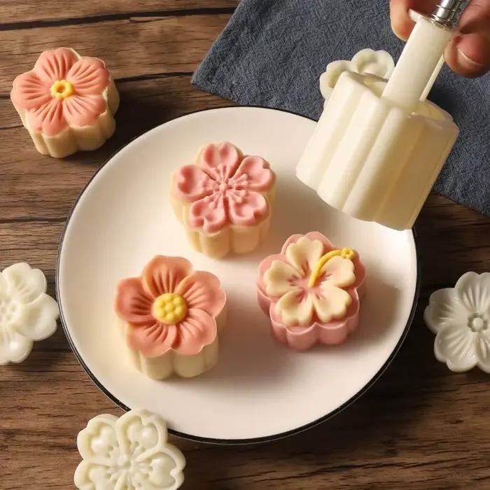 1 ensemble bricolage moule à gâteau de lune en plastique presse à main moule à pâtisserie presse à main modèle de gâteau aux haricots mungo pâtisserie gaufrage faire outil de cuisson de cuisine