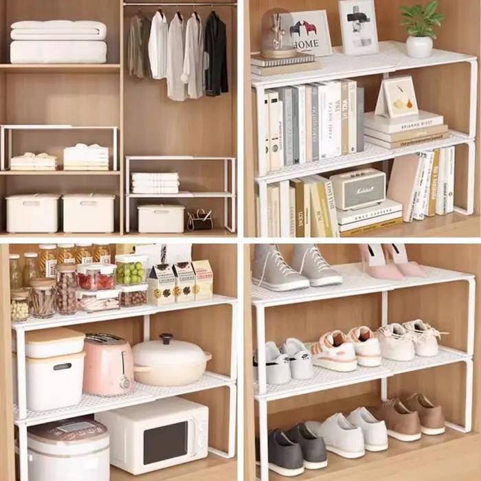 Étagère de placard télescopique extensible et réglable en couches pour une organisation optimale de la garde-robe en acier respectueux de l'environnement disponible en six couleurs différentes