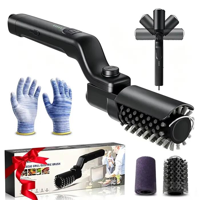 Brosse de barbecue rechargeable avec têtes de brosse rotatives pour nettoyage en profondeur, idéale pour grills en acier inoxydable, fonte ou fil métallique, camping et fêtes en plein air