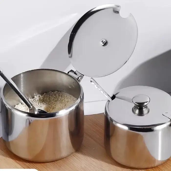 Pot d'assaisonnement Durable, 1 pièce, fournitures de cuisine avec couvercle, cuillère, boîtes de Sauce, Mini pot de stockage de sucre, confiture, sel, épices