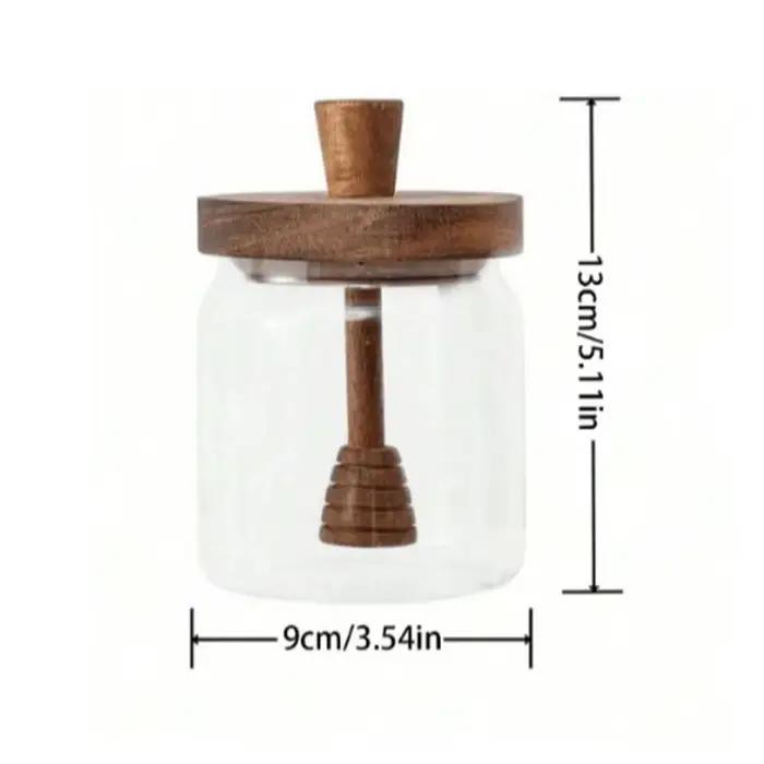 Bouteilles de stockage en verre à large ouverture avec cuillère et couvercle - Pots à miel et distributeurs de sirop