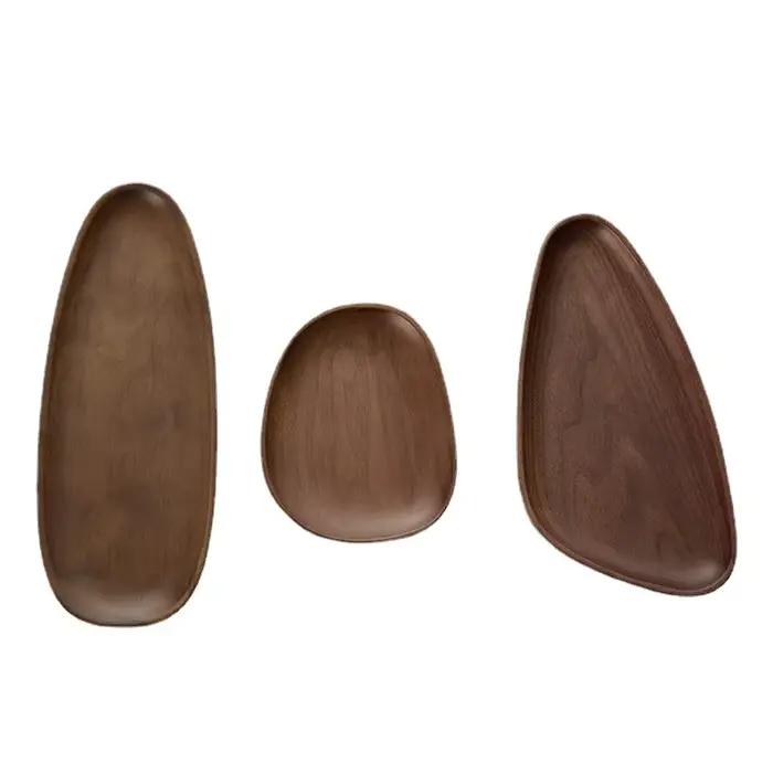 Assiettes en bois de noyer de style japonais HeMu - Plateaux de service ovales irréguliers