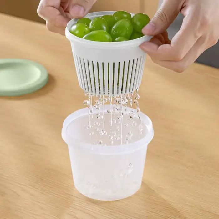 Boîte de fraîcheur à Double couche, boîte de rangement fraîche scellée pour légumes avec panier de vidange, crépines de vidange pour réfrigérateur, conteneur