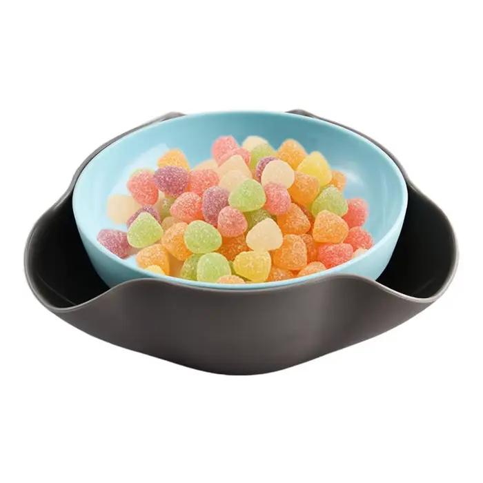 Bol à collation double couche en plastique bleu pour pistaches cerises et popcorn occasionnels et cadeau pour la maison café hôtel restaurant magasin
