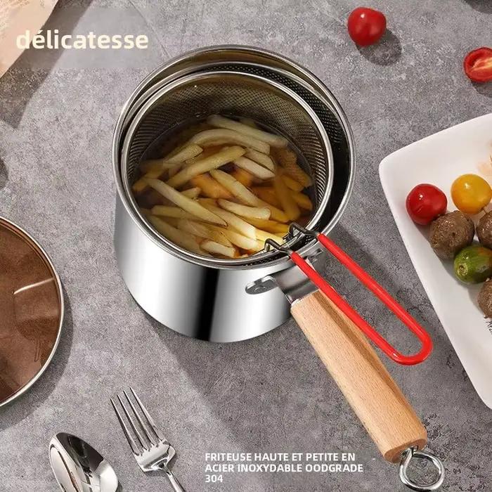 Poêle à frire en acier inoxydable 304, petite poêle à frire, avec filtre, mini poêle profonde pour économiser l'huile - ustensiles de cuisine - non électrique