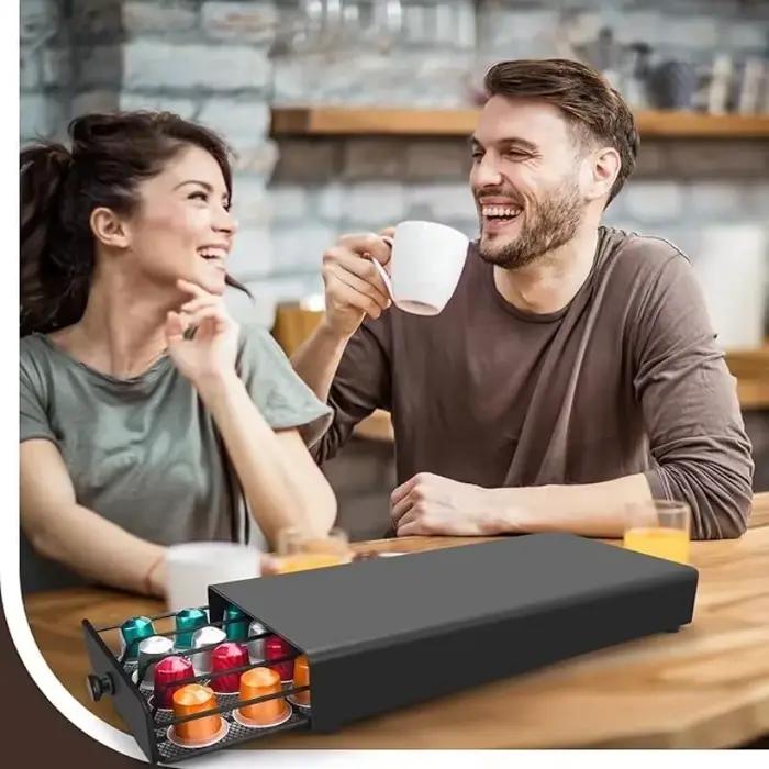 Boîte de rangement de capsules de café, conception de tiroir de grande capacité, boîte de rangement de capsules anti-poussière de 40 dosettes pour café, bureau, maison, Restaurants
