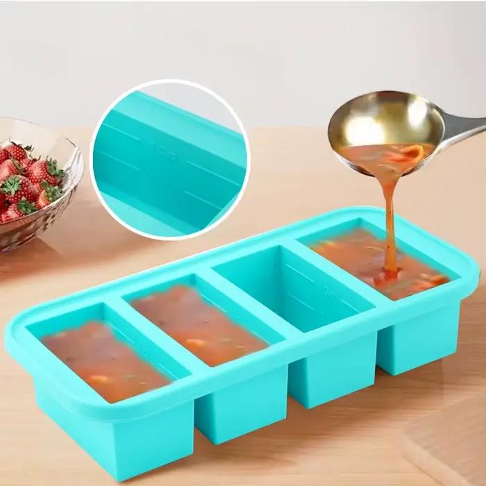 4 moules de congélation recouverts de silicone – Cubes à soupe avec bords en acier renforcé – Pour restes