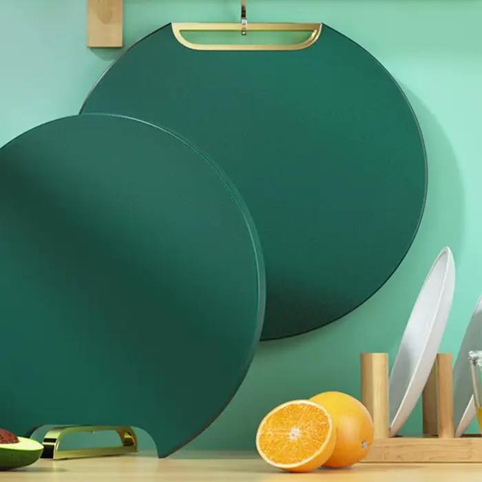 Planche à découper double face antidérapante et anti-moisissure de 29 cm, pour cuisine, suspendable, avec compartiments séparés pour aliments crus et cuits, autoportante