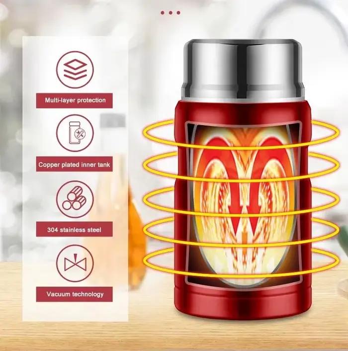 Pot Thermos en acier inoxydable de grande capacité de 750ml, boîte à déjeuner, récipient à soupe alimentaire, flacon alimentaire gratuit avec cuillère