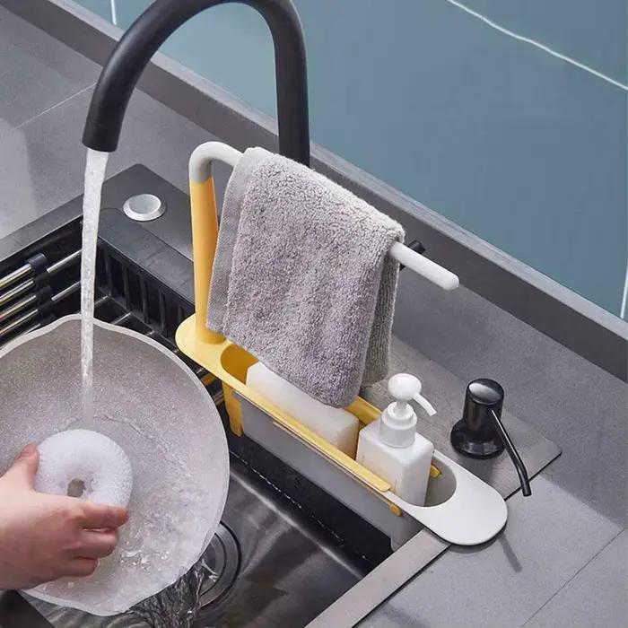 Égouttoir télescopique pour évier de cuisine, étagère d'évier, organisateur d'évier, support pour savon et éponge, panier de rangement, accessoires et outils de cuisine