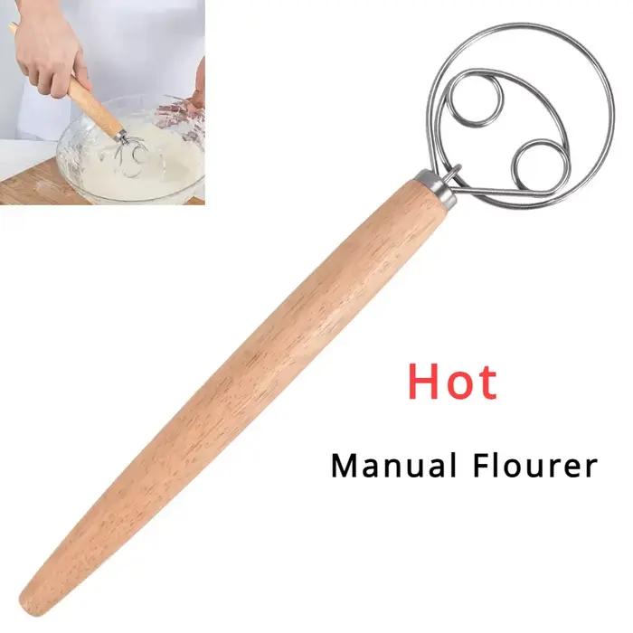 Mélangeur à Pâte Danois en Acier Inoxydable avec Manche en Bois Élégant pour Pain, Gâteaux, Occasions Spéciales à Offrir