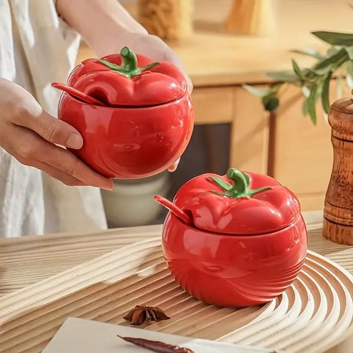 Sucrier tomate pot à épices en céramique pot de stockage avec cuillère cuisine Table à manger récipient d'assaisonnement noël maison décorative