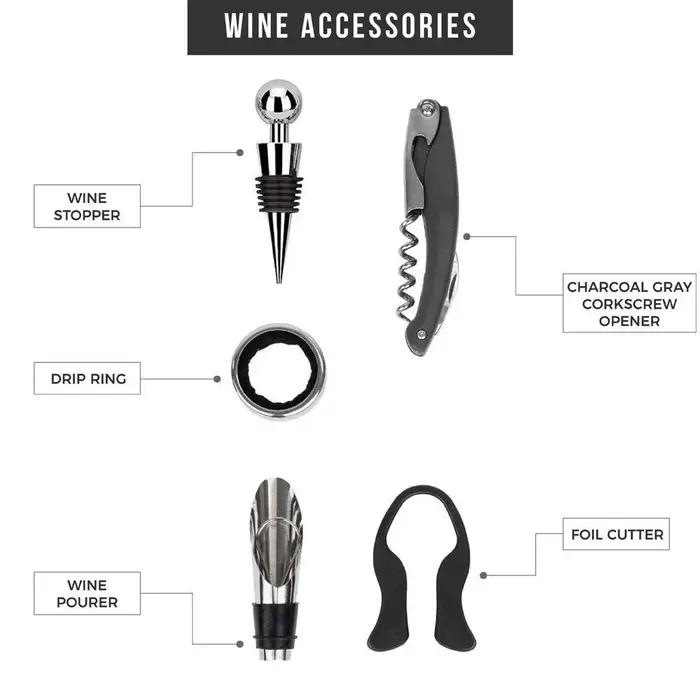Accessoires d'ouvreur de vin de luxe, ensemble d'outils cadeaux avec tire-bouchon de serveur, Kit d'ouverture de bouteille de 5 pièces