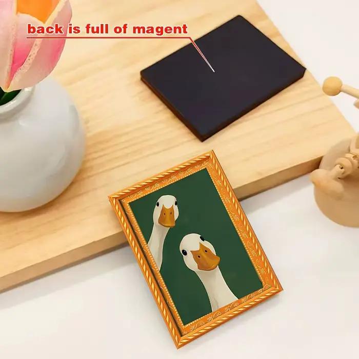 1 aimant de réfrigérateur original avec deux canards mignons, design mini cadre photo, petit cadre créatif pour photos suspendues, artisanat en bois, décoration amusante pour la maison, un aimant de r