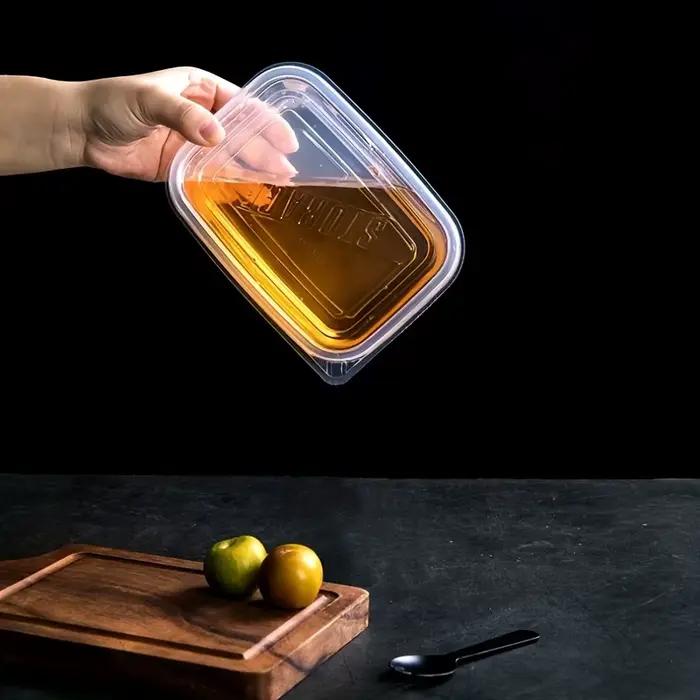 Ensemble de 6 contenants de stockage alimentaire en plastique transparent empilables avec couvercles bleus et marquages de mesure - Réutilisables, compatibles lave-vaisselle