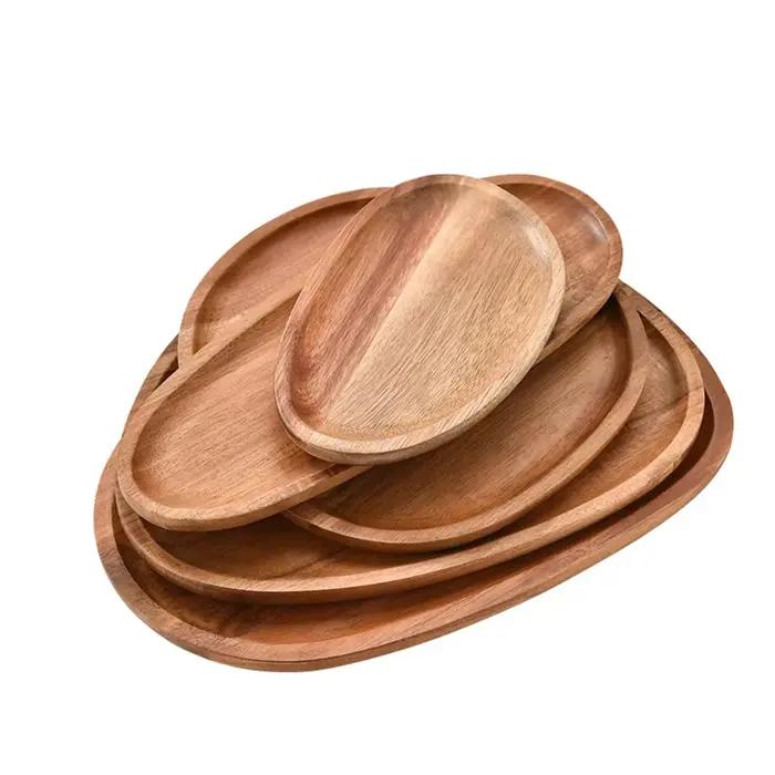 Assiette de service naren bois d'acacia, assiette Deseert, Tenica, Thé naturel, Serveur d'aliments, Plats à cliquetis, Assiette de service alimentaire, 1PC