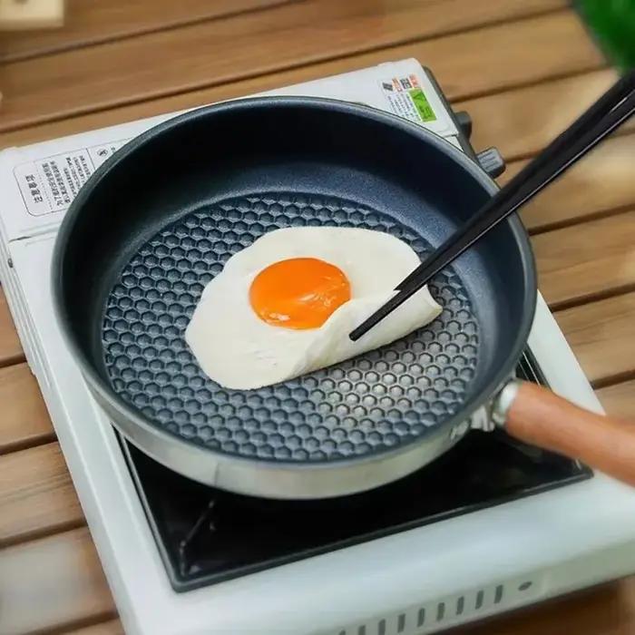 Poêle à Frire Antiadhésive en Acier Inoxydable Portable Compatible Induction pour Camping Randonnée Petits Déjeuners Crêpes Occasions Spéciales