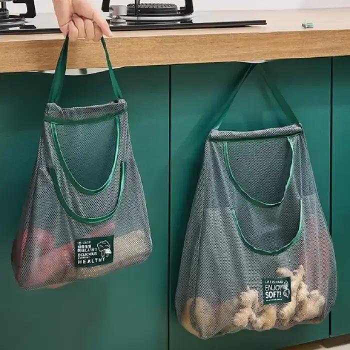 Sacs de rangement réutilisables, sac en maille suspendu de cuisine, filet de rangement de fruits et légumes pour la maison, pour gingembre, ail, pommes de terre, oignons