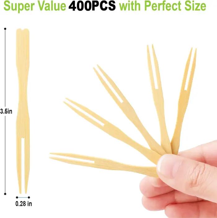 Fourchettes à apéritif en bambou, 100 pièces, fourchettes en bambou pour planches de charcuterie, accessoires cure-dents, choix de fruits et de nourriture pour Cocktail, fournitures de fête