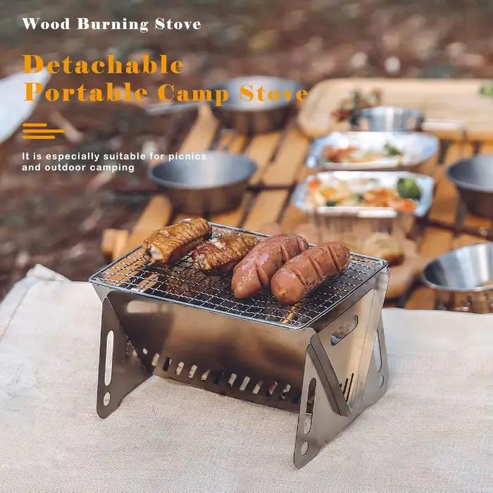 Poêle de randonnée pliant en acier inoxydable, gril à charbon de bois pour barbecue, poêle de camping pour randonnée pique-nique jardin cuisine arrière-cour