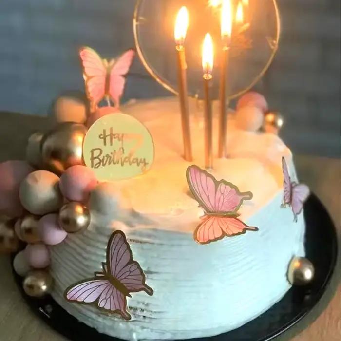 Décoration de gâteau papillon violet rose, décoration de gâteau joyeux anniversaire, mariage, fête d'anniversaire, Dessert, pâtisserie