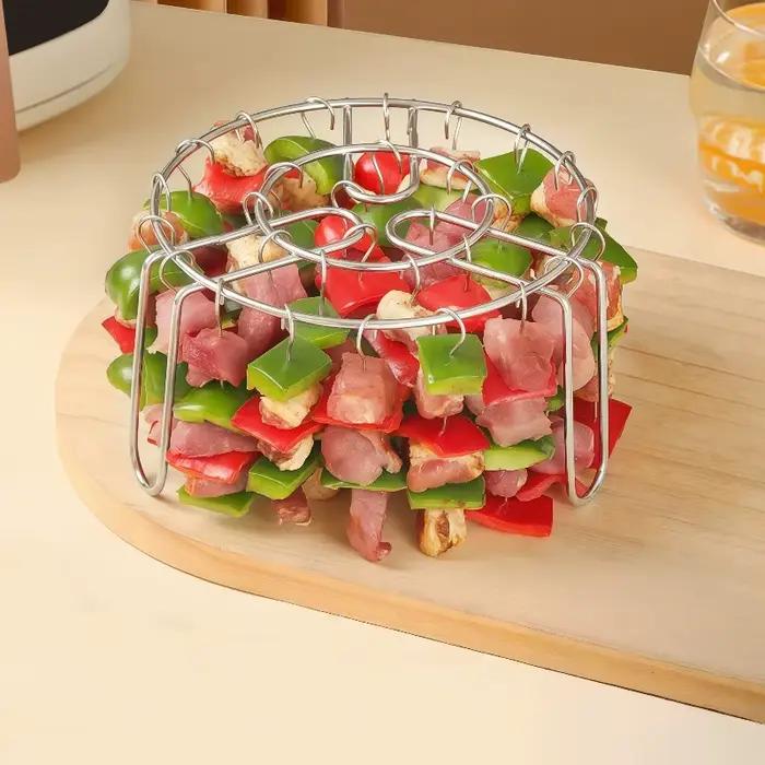 Grille verticale en acier inoxydable pour friture à air et barbecue, avec brochettes suspendues