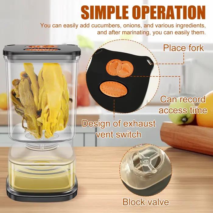 Pot à cornichons Flip Pickle Jar, capacité totale 33,82 oz, transparent, avec fourchette et minuteur, récipient hermétique pour cornichons, olives, oignons, ail