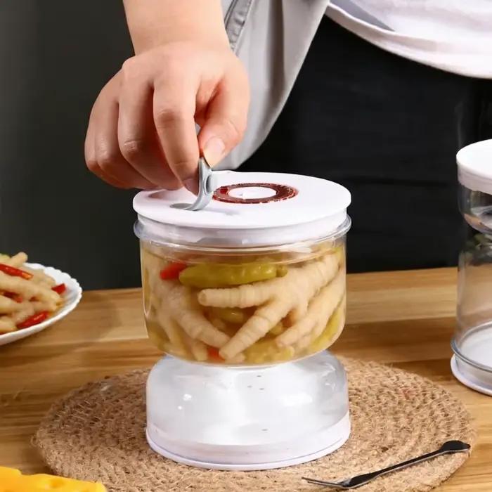 Pot hermétique pour cornichons, avec séparation humide et sèche, couvercle à rabat et passoire, design sablier, pour olives