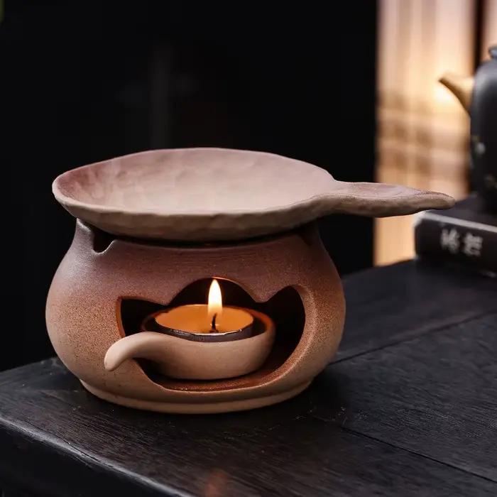 1 pièce Chauffe-thé en céramique et brûleur d'aromathérapie en argile à ouverture de forme originale pour feuilles de thé et herbes (sans bougies)