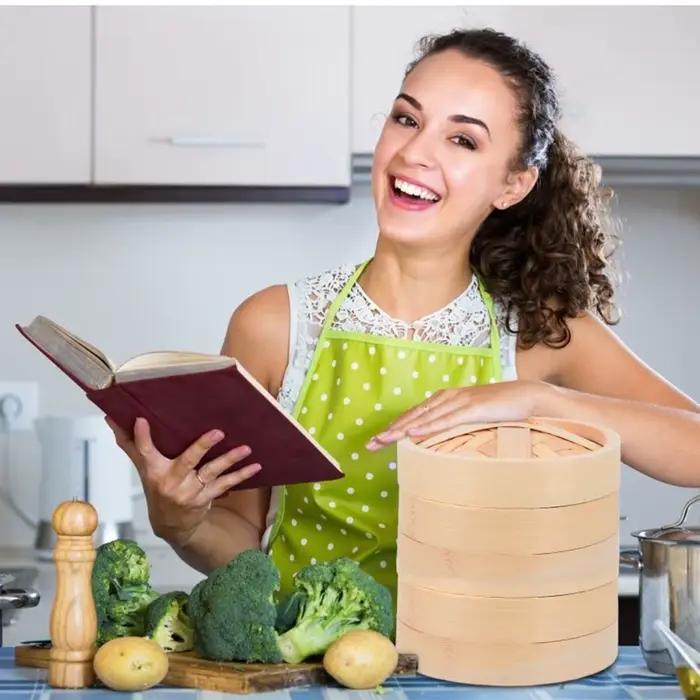 Ensemble d'ustensiles de cuisine pour la cuisson à la vapeur, comprenant un panier vapeur, un récipient vapeur, un cuiseur vapeur, un cuiseur vapeur en bambou, pour la préparation de délicieux pains B